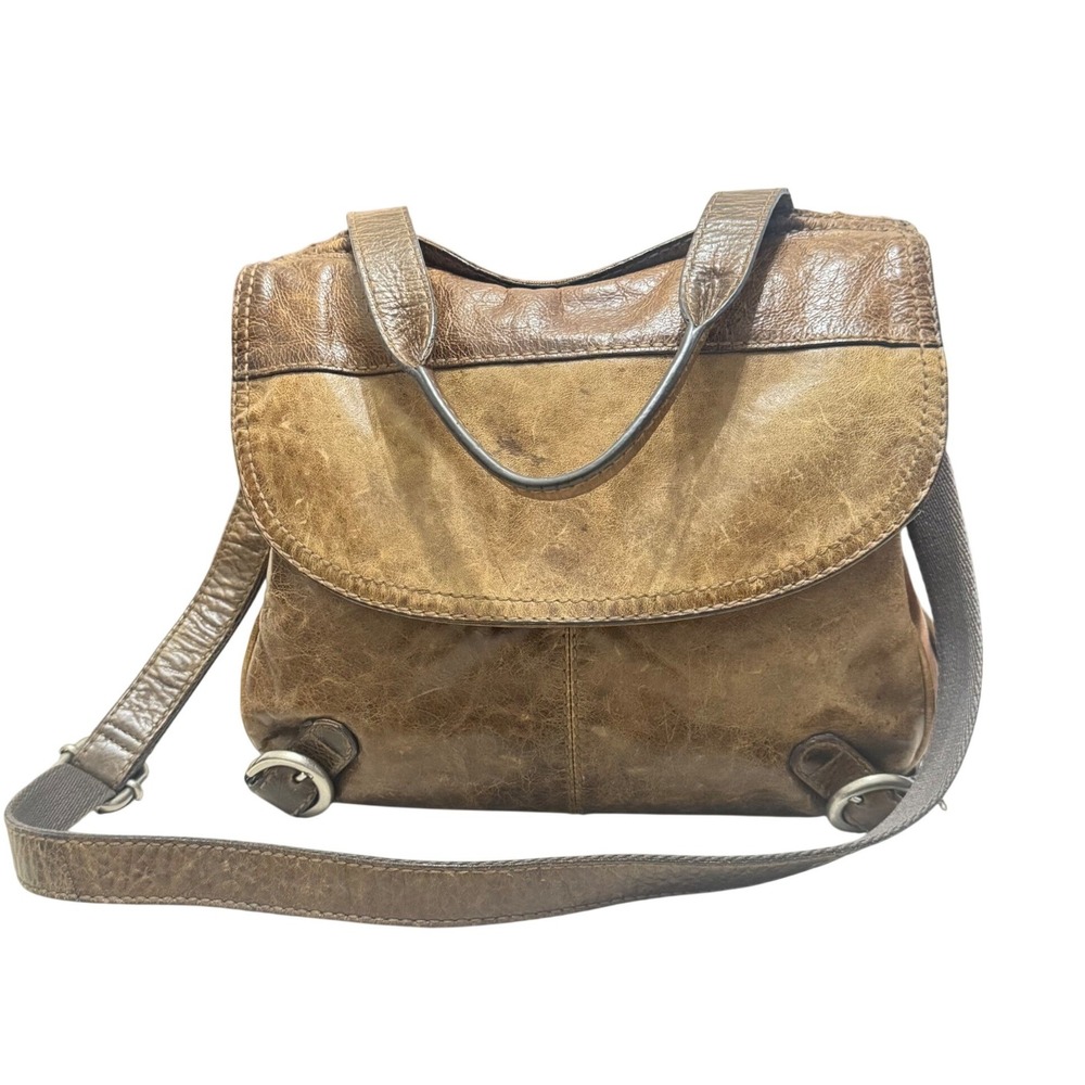 Fossil Lizette Messenger Bag Women Medium Brown Good Distressed Leather Canvas